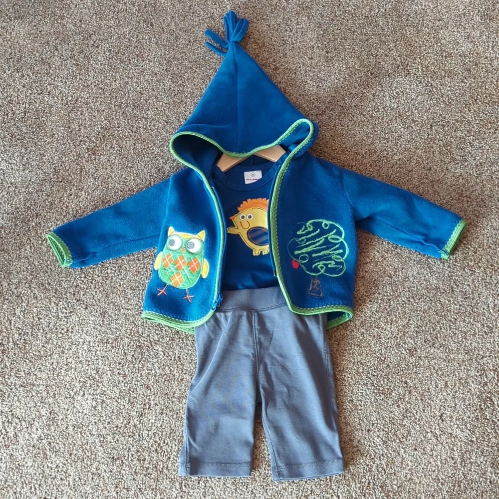 Hanna Andersson Baby Blue Long Sleeve Hedgehog Bodysuit Size 3-6 mos.